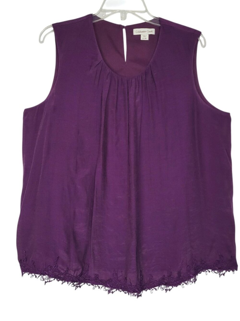 Coldwater Creek Blouse Tank Women's 18 Purple Lace Trim Flowy Crepe Lined Dressy